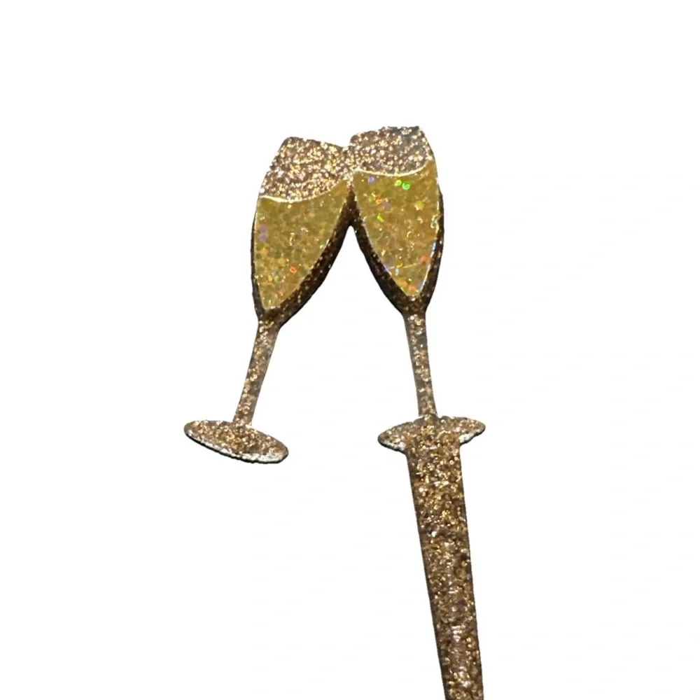 Gold Glitter Champagne Glasses Cake cupcake Topper Wedding Engagement Party 50